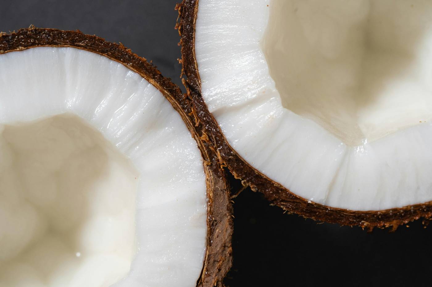 Halved fresh coconut